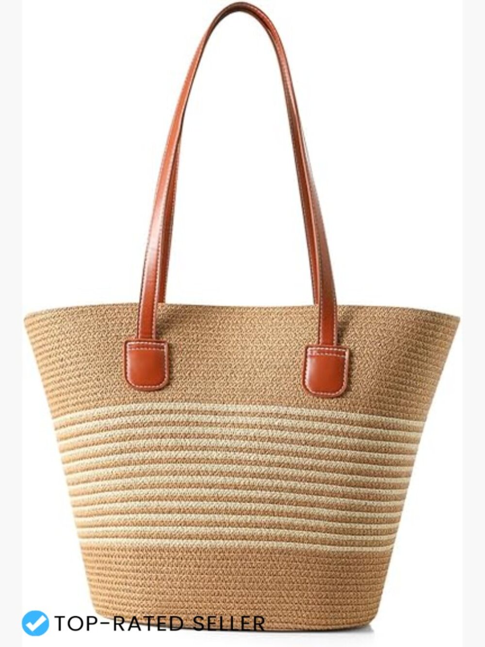 Handwoven Straw Tote Bag Summer Travel Beach Shoulder Bucket Purse Zipper